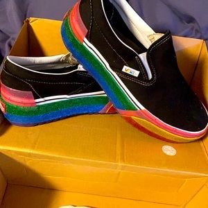 Classic Slip On Vans Black/ Rainbow Glitter